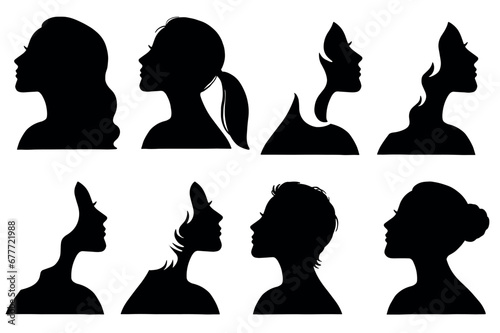 Vector Woman's head with hairstyle black Illustration in various themes. Hand drawn collection. V21 photo