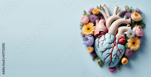  Watercolor realistically painted heart with floral design. Generative AI. photo