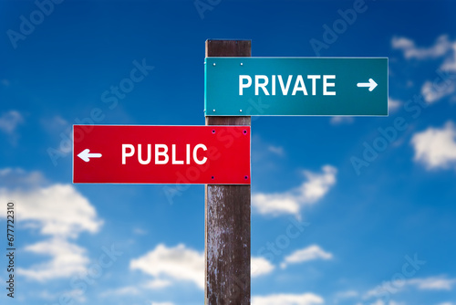 Private versus Public - Road sign with two options. photo
