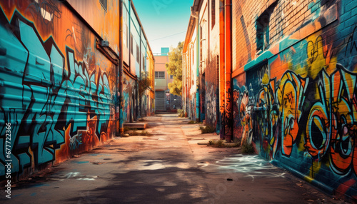 Narrow streets in the city, full of colorful painted murals and graffiti. © Ruslan Gilmanshin
