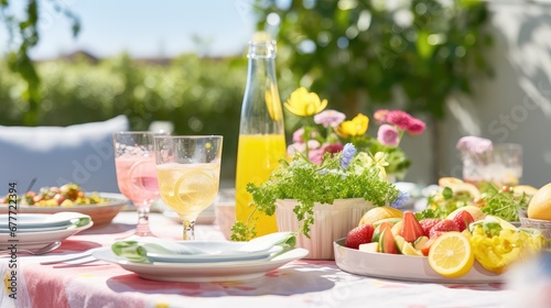 dining fresh bright table outdoor illustration restaurant summer, green garden, party furniture dining fresh bright table outdoor