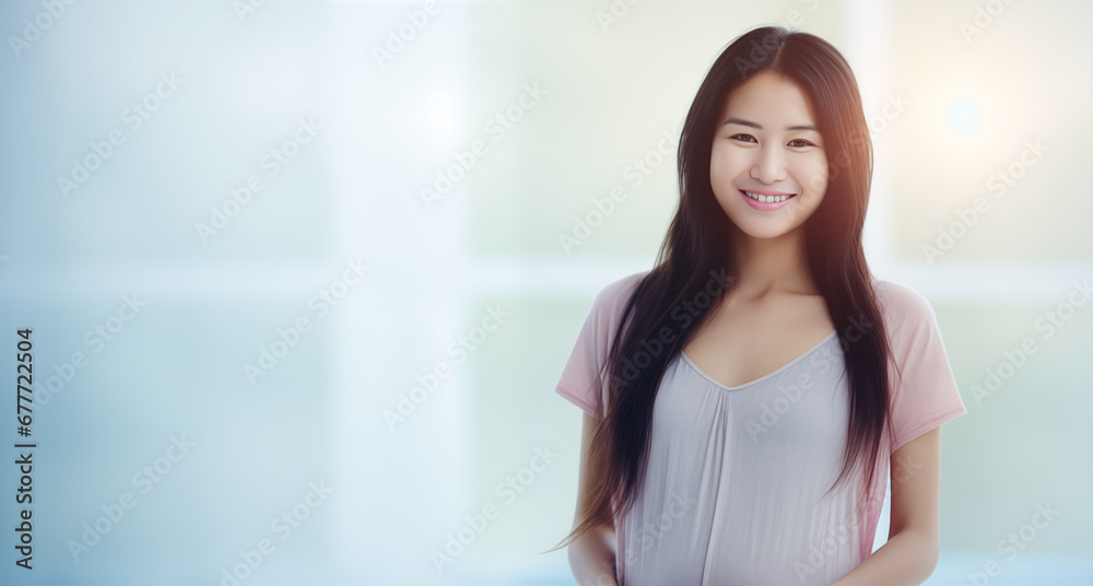 A pregnant woman smiling with happy mood, and blurred background A pregnant woman smiling with happy mood, and blurred background