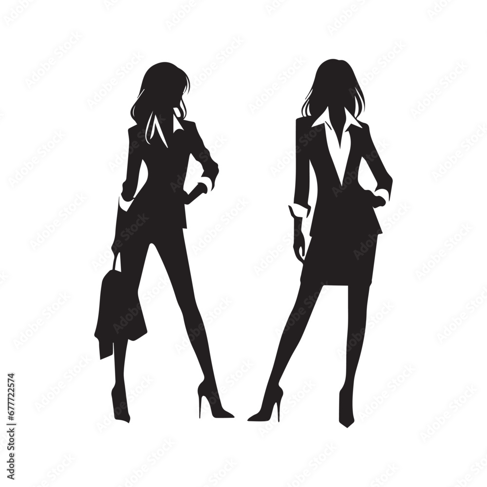 Empowering Businesswoman Silhouette: A Dynamic Black and White Illustration of a Professional Woman, Perfect for Corporate Visual Concepts and Branding