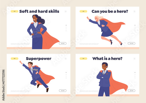 Landing page set advertising soft and hard business skills superpower development training course