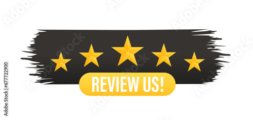 Sticker review us of 5 stars. Review us User rating concept. User rating concept. Take a look and rate us stars. Business concept. Vector illustration