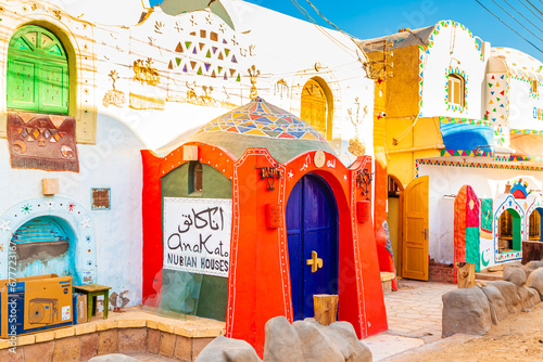 Colorful bright houses of a Nubian village.