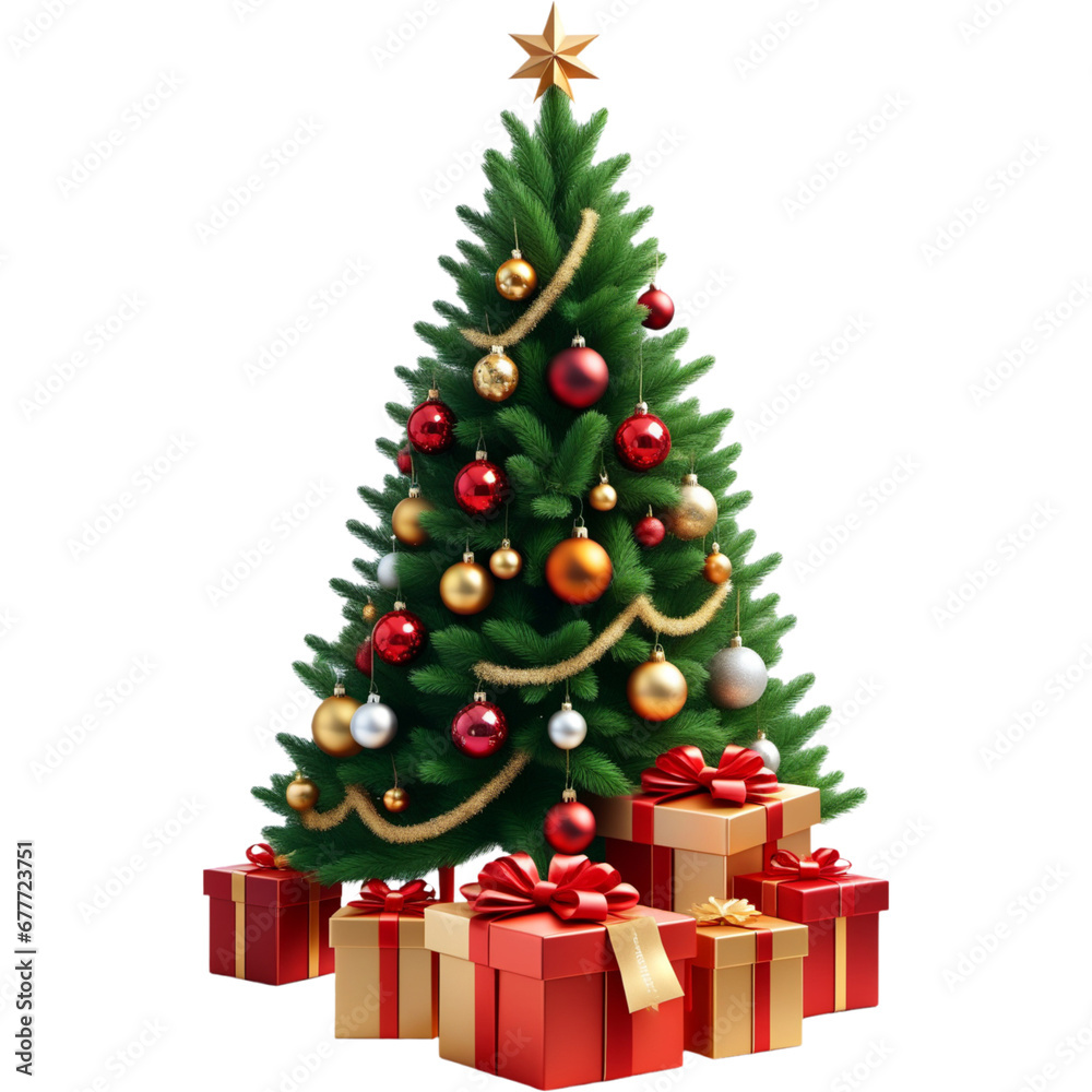 Realistic christmas tree and decoration Realistic christmas tree and decoration