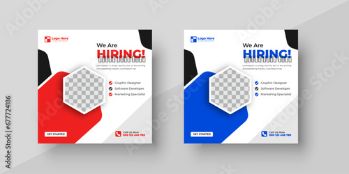 We are hiring job vacancy social media post or square web banner template design  with two-color