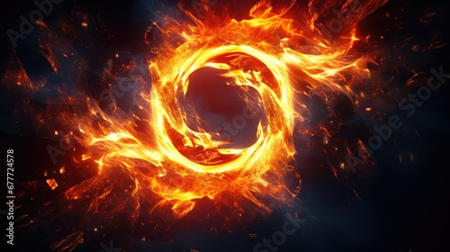  a picture of a ring of fire in the middle of a dark background that appears to be a ring of fire in the middle of the middle of the frame. generative ai