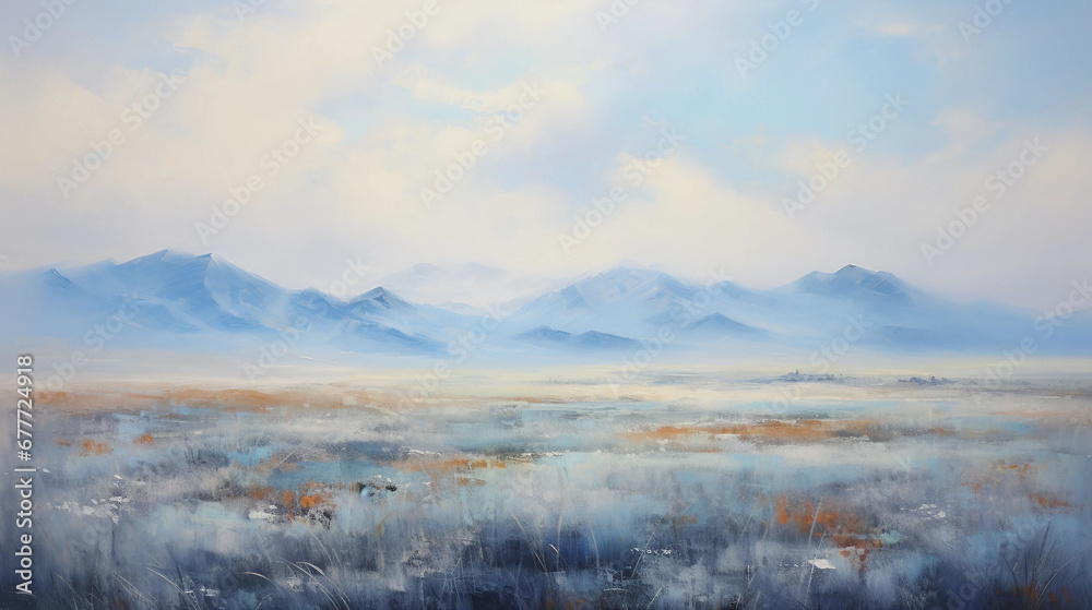 A Foggy Mountain Landscape Watercolor Painting