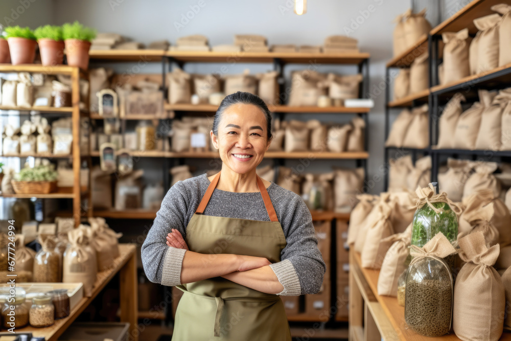 Asian Shop Owner's Smiles of Achievement. Her hard work pays off as she proudly opens her store. Asian Shop Owner's Smiles of Achievement. Her hard work pays off as she proudly opens her store.