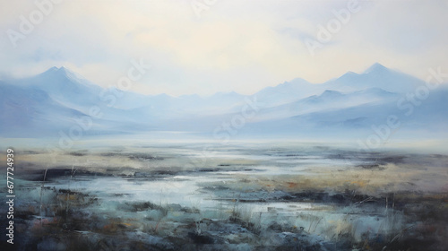 A Foggy Mountain Landscape Watercolor Painting