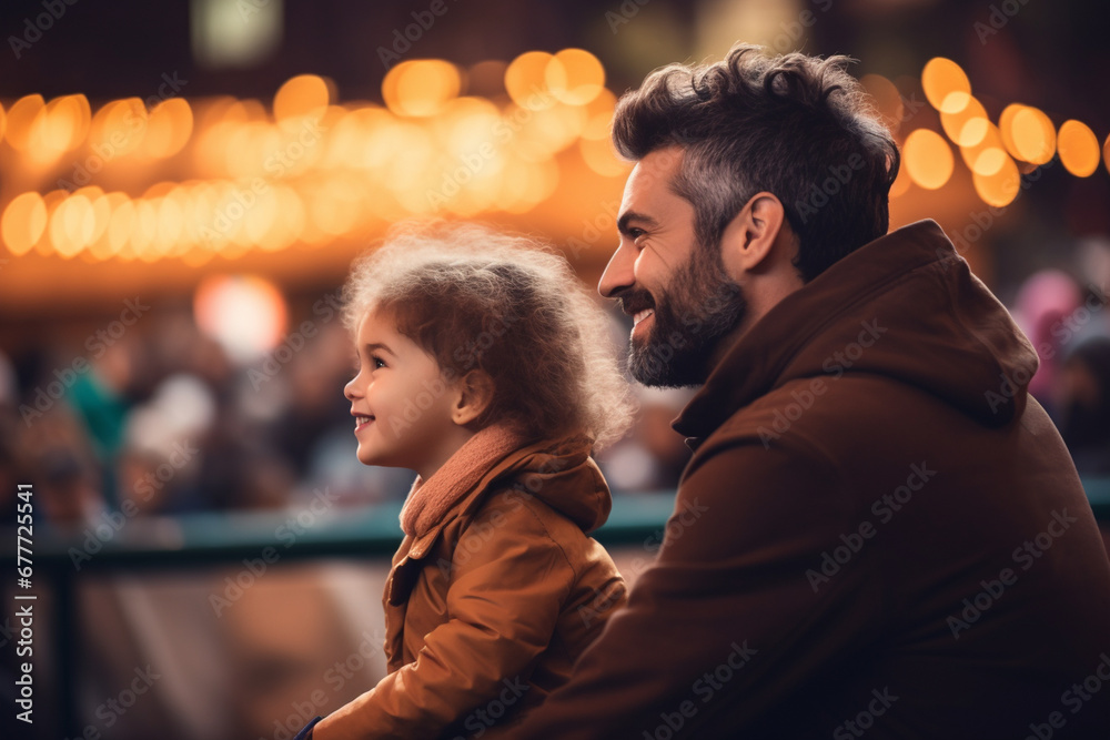 Creative photo of a father and child attending a live performance or cultural event, showcasing shared appreciation for the arts, creativity with copy space
