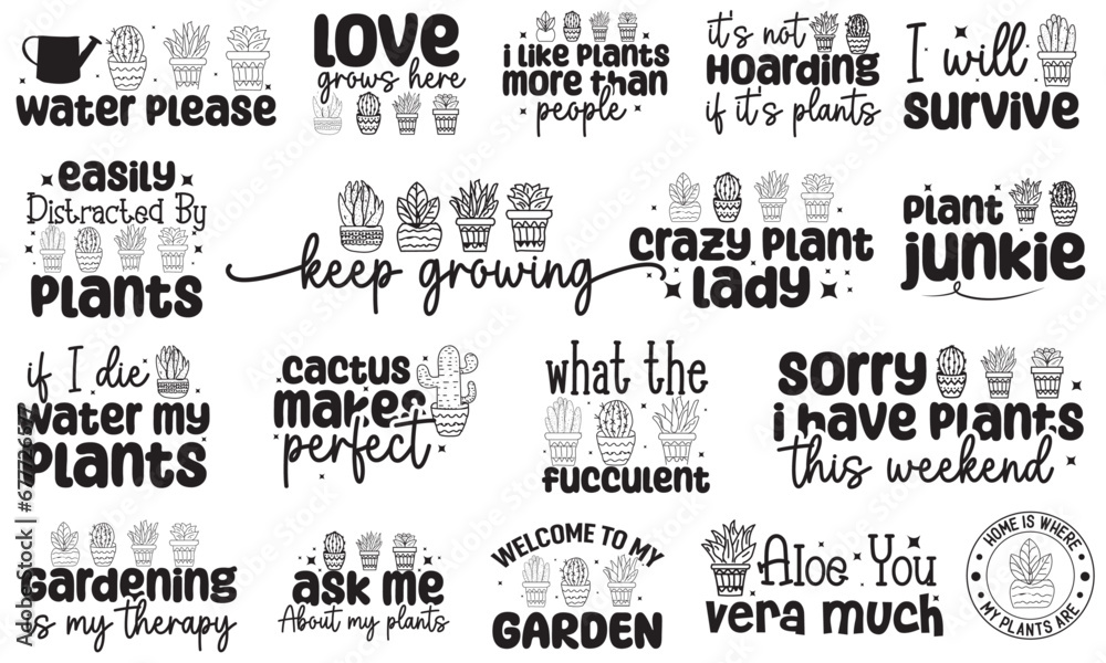 Plant Quotes Bundle, Gardening SVG Design Bundle, Hand drawn lettering plant SVG Design Bundle