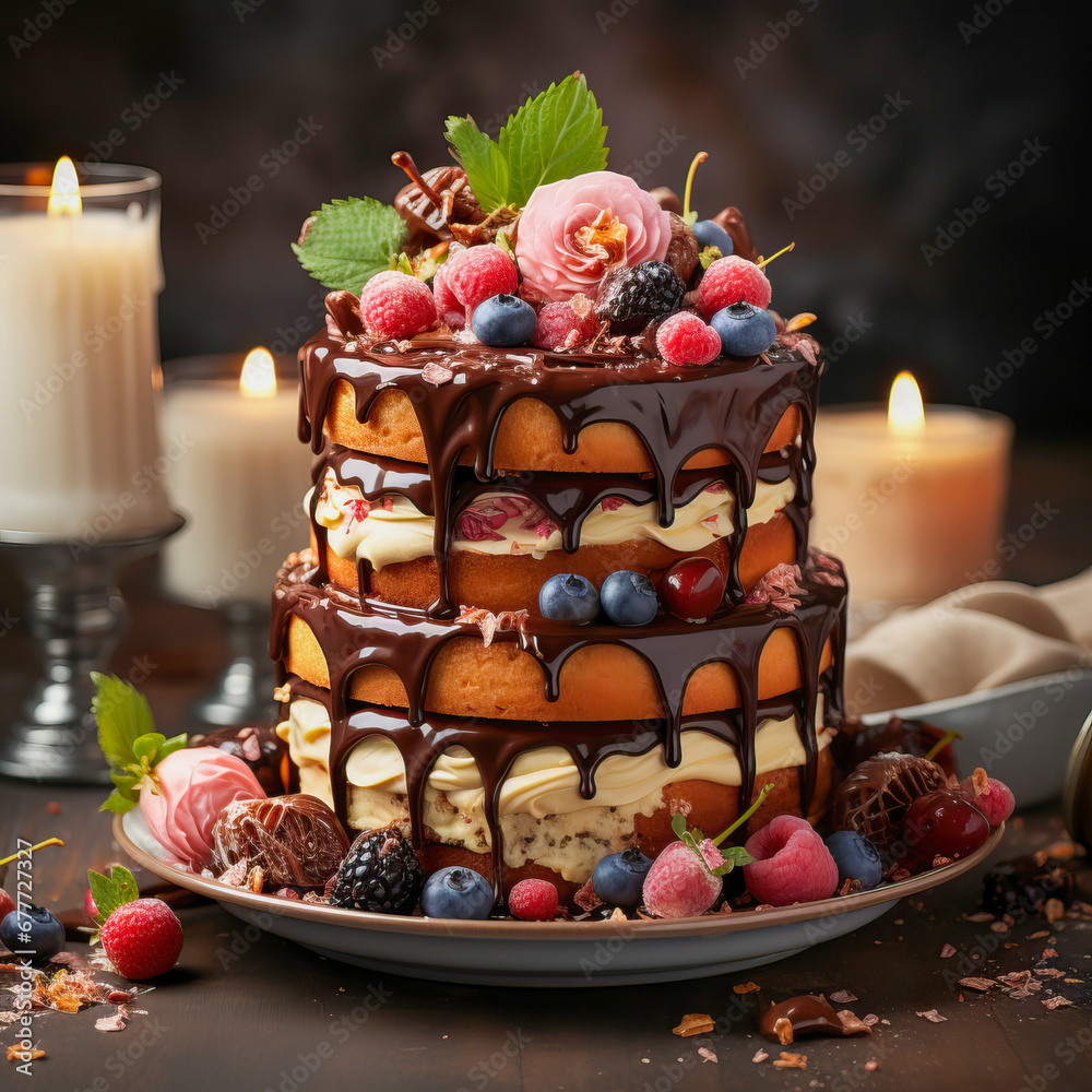 Delicious three tiered birthday cake