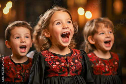 Children choir singing Christmas Carrols photo