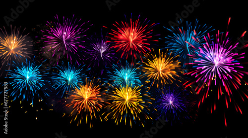 Colorful fireworks abstract poster web page PPT background on black background, digital technology background