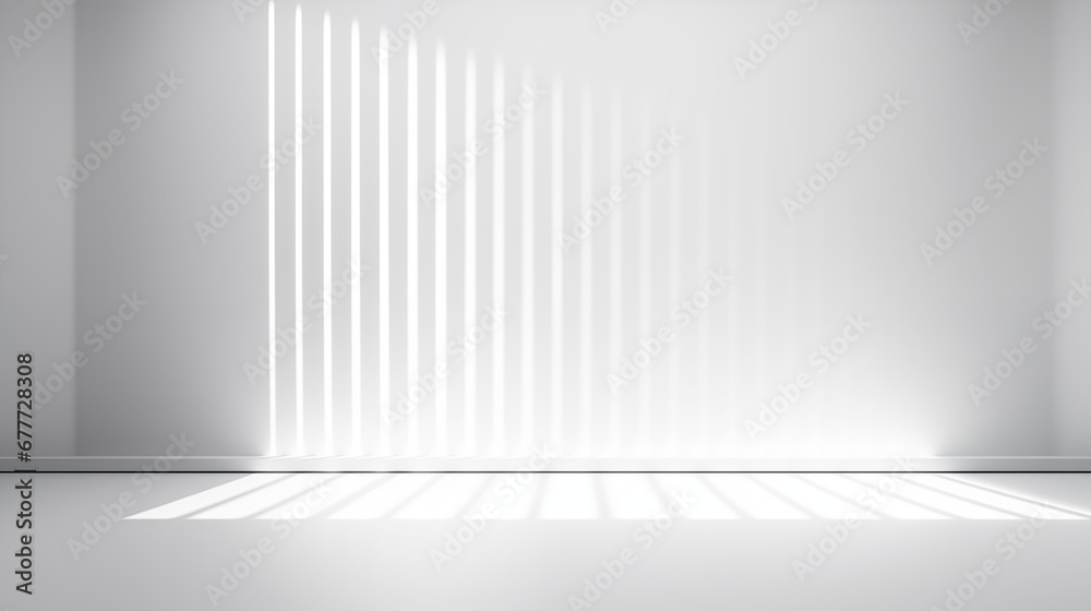 Obraz premium Minimal abstract light white background for product presentation. Shadow and light from windows