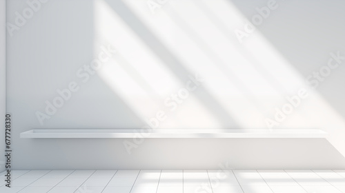 Minimal abstract light white background for product presentation. Shadow and light from windows