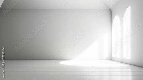 White abstract geometric background for product presentation. Shadow and light from windows