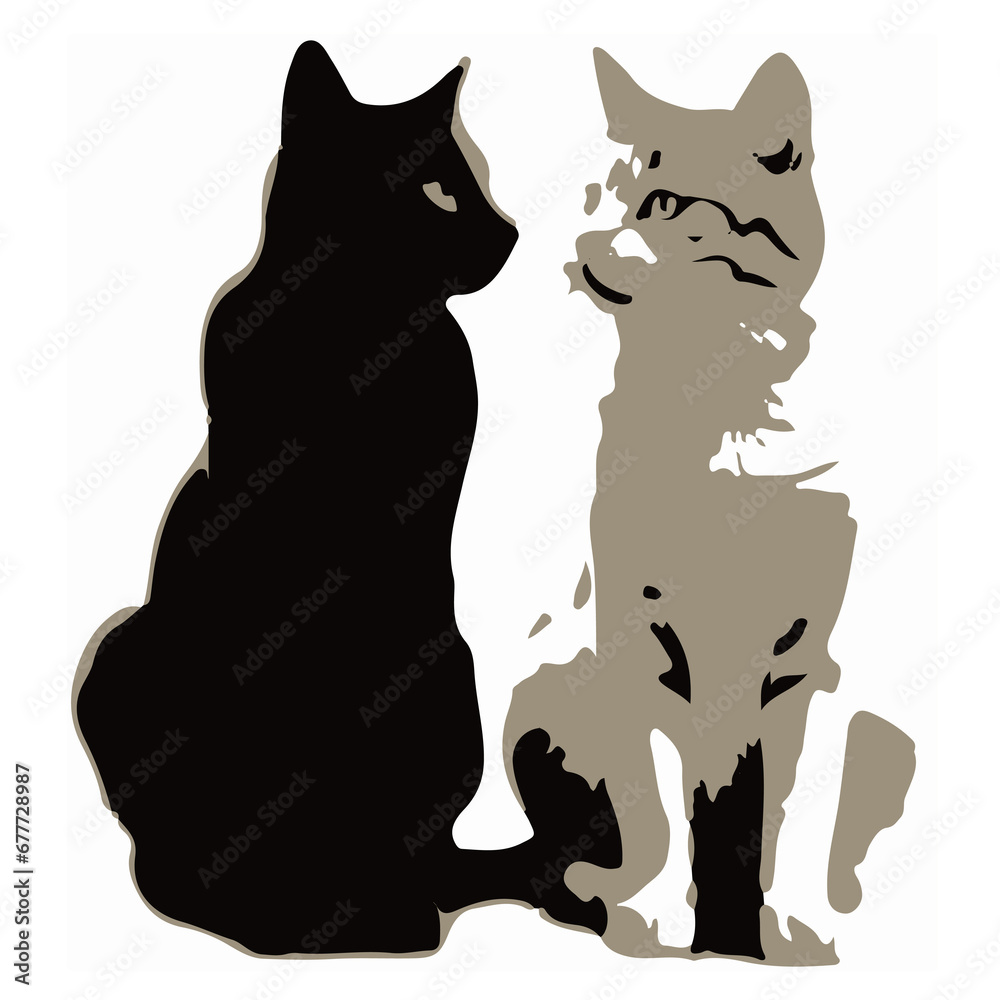 Silhouette of 2 cats sitting opposite each other