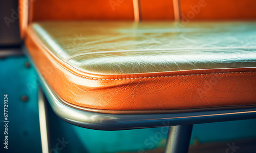 a worn but functional vinyl diner seat from the mid 20th century photo