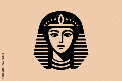 The beautiful face of Cleopatra. Simple modern vector illustration. logo, icon, emblem. Black on a beige background.