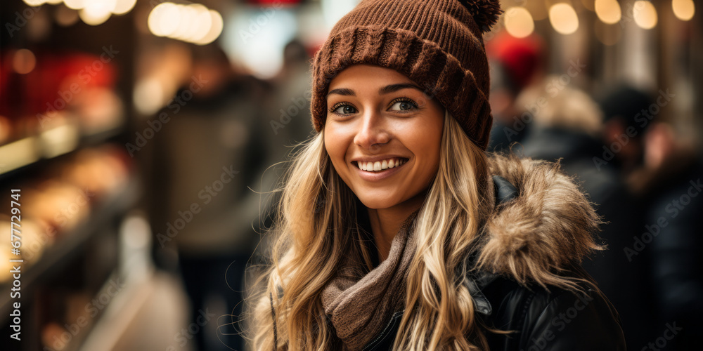 Attractive Young Woman Shopping for Christmas Gifts
