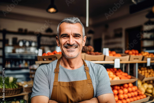 Italian Shop Owner's Smiles of Achievement. His hard work pays off as he proudly opens his store.