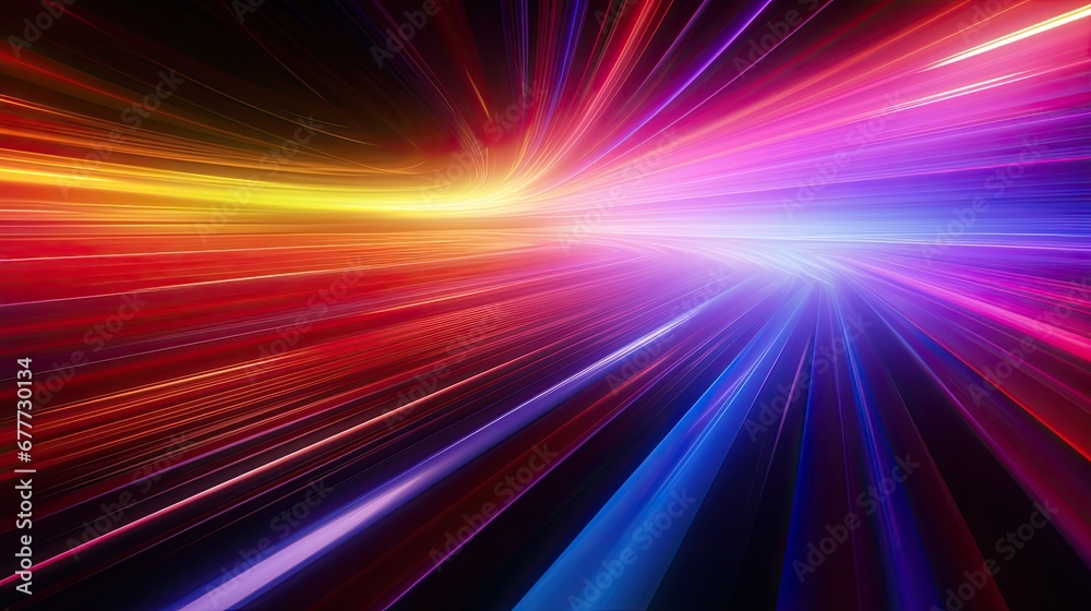 Bright colored light beams running in the distance