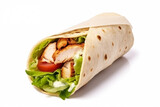 Shawarma or Doner with chicken roll on isolated white background. Turkish Fast Food.