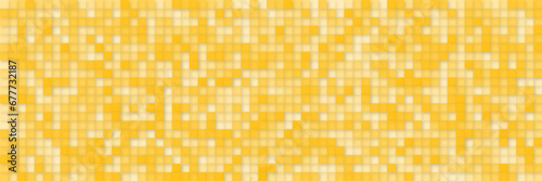 Yellow cubes abstract background, chaotic pattern. Panorama view abstract yellow blocks. Template background for your desig.
