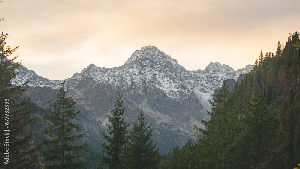 Alpine mountain landscape at sunset