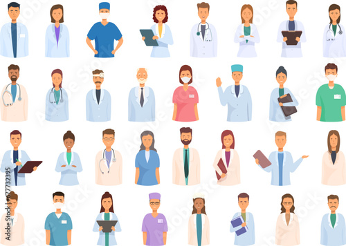 Doctor avatars icons set cartoon vector. Nurse health. Avatar medical science