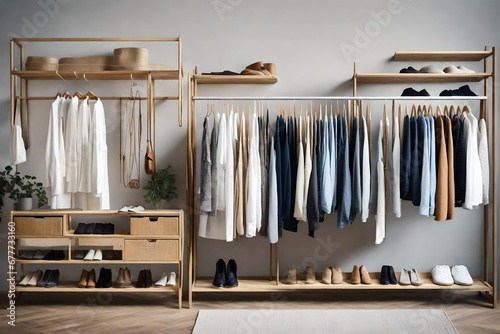 a Scandinavian-style clothing rack with open storage for frequently worn items photo