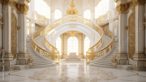 Light luxury royal posh interior in baroque style. White hall with expensive oldstyle furniture. photo