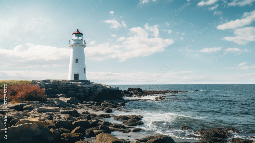 Lighthouse by the Sea on a Clear Sky Landscape Photography