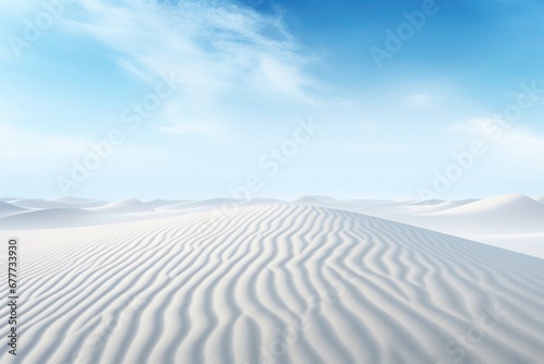 Blue and white background, sand dunes and beautiful clouds landscape