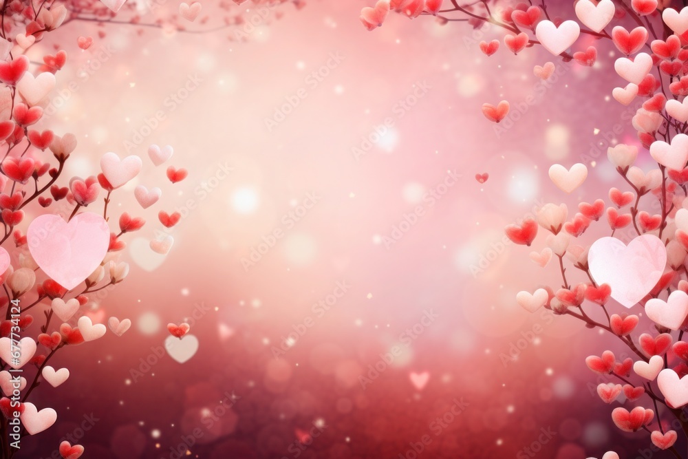 Pink Valentine background with hearts for St. Valentines Day, 14th of February