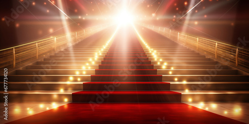 Red carpet and golden barrier with cinema light, event background