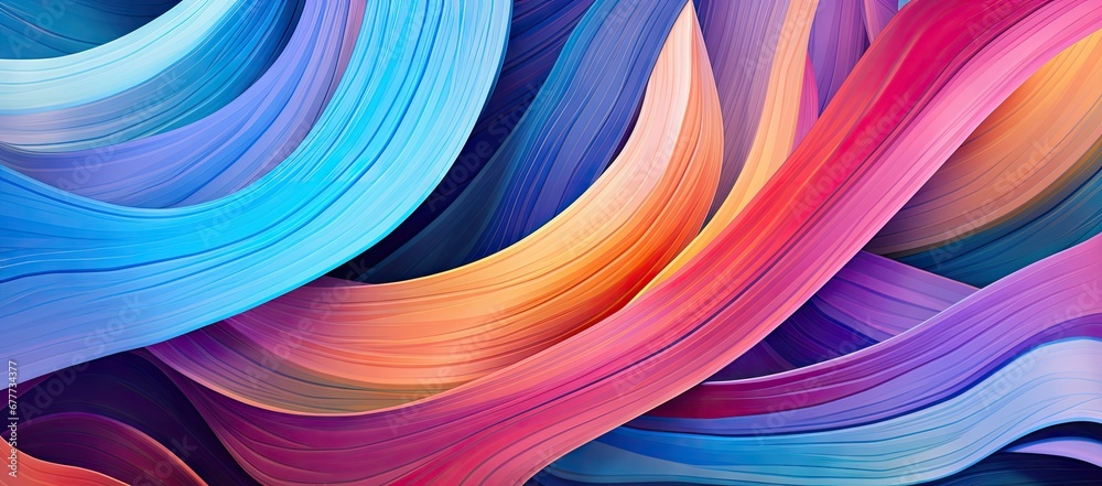  a close up of a multicolored wavy pattern on a blue and pink background with a sky in the background.