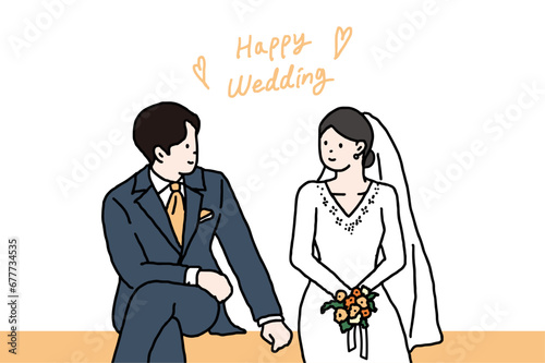 결혼하는 커플 결혼식 초대장 일러스트