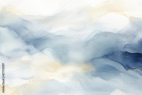 Abstract blue watercolor background decorated with gold color, for presentation power point