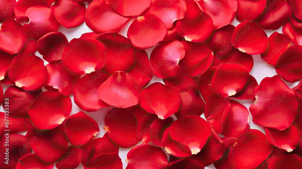  a close up of a bunch of red petals on a white surface with a light reflection in the middle of the petals.