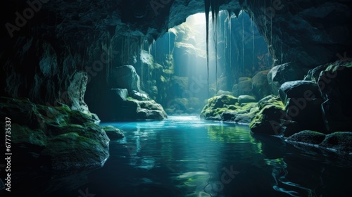 A Lake Inside a Cave Landscape Photography © Fadil