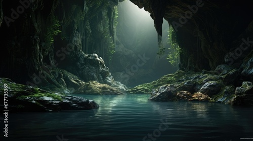 A Lake Inside a Cave Landscape Photography