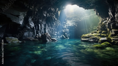 A Lake Inside a Cave Landscape Photography photo