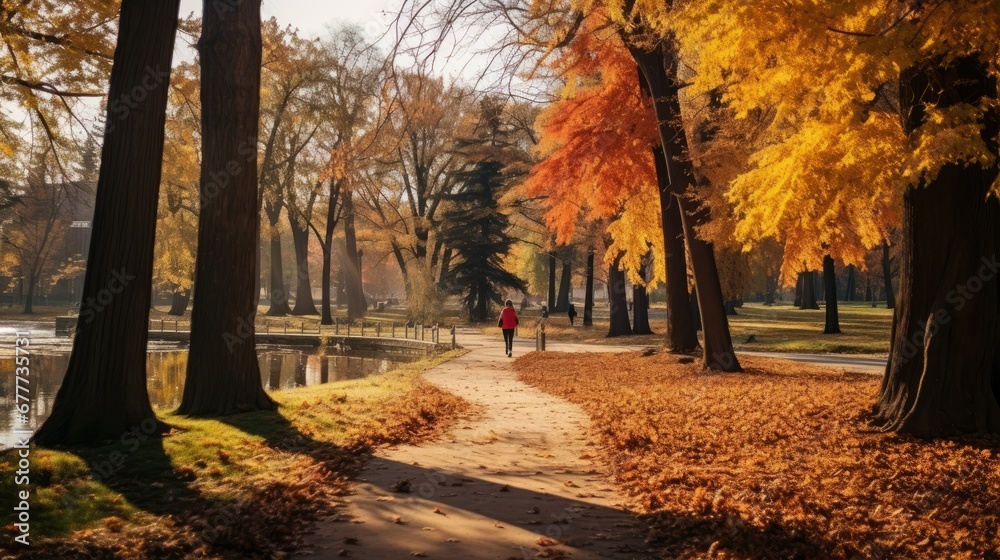 City Park with Autumn Trees Landscape Photography