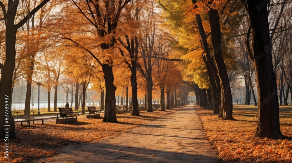 City Park with Autumn Trees Landscape Photography