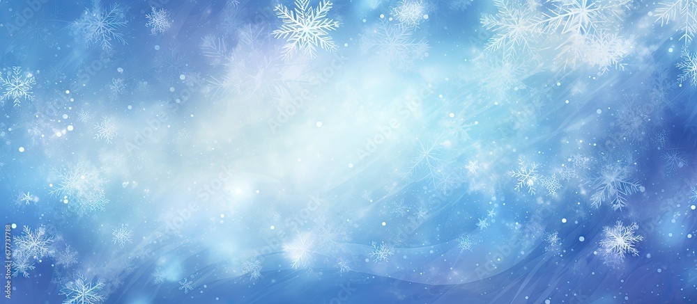 a blue and white background with snowflakes and snow flakes on the left ...
